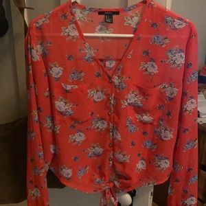 Sheer forever 21 size small floral sheer long sleeve shirt